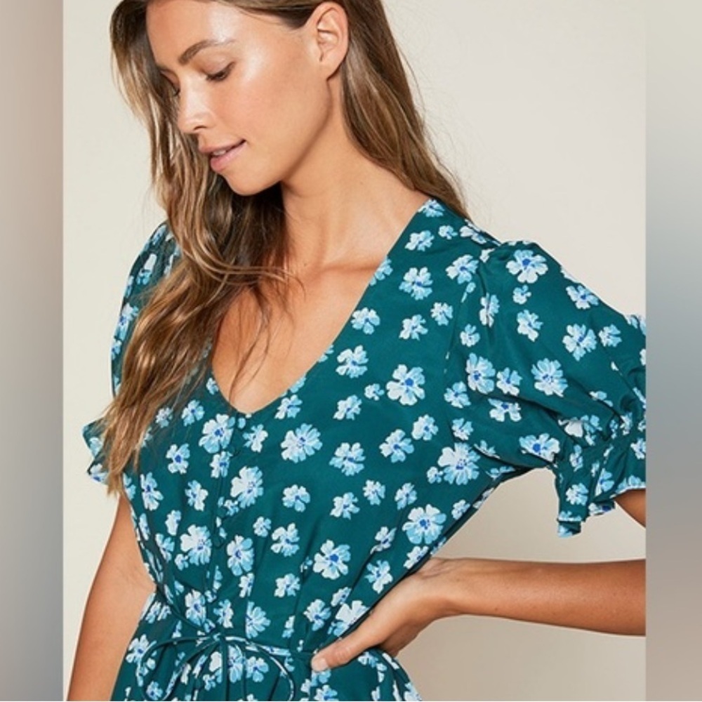 Outerknown Kira Maxi Dress Blue Green Riviera Esalen Bloom Size M - Picture 2 of 11